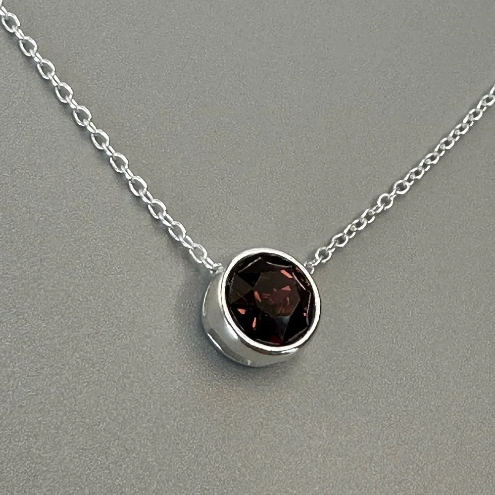 Sterling Silver Round Ruby Red Crystal Pendant Necklace